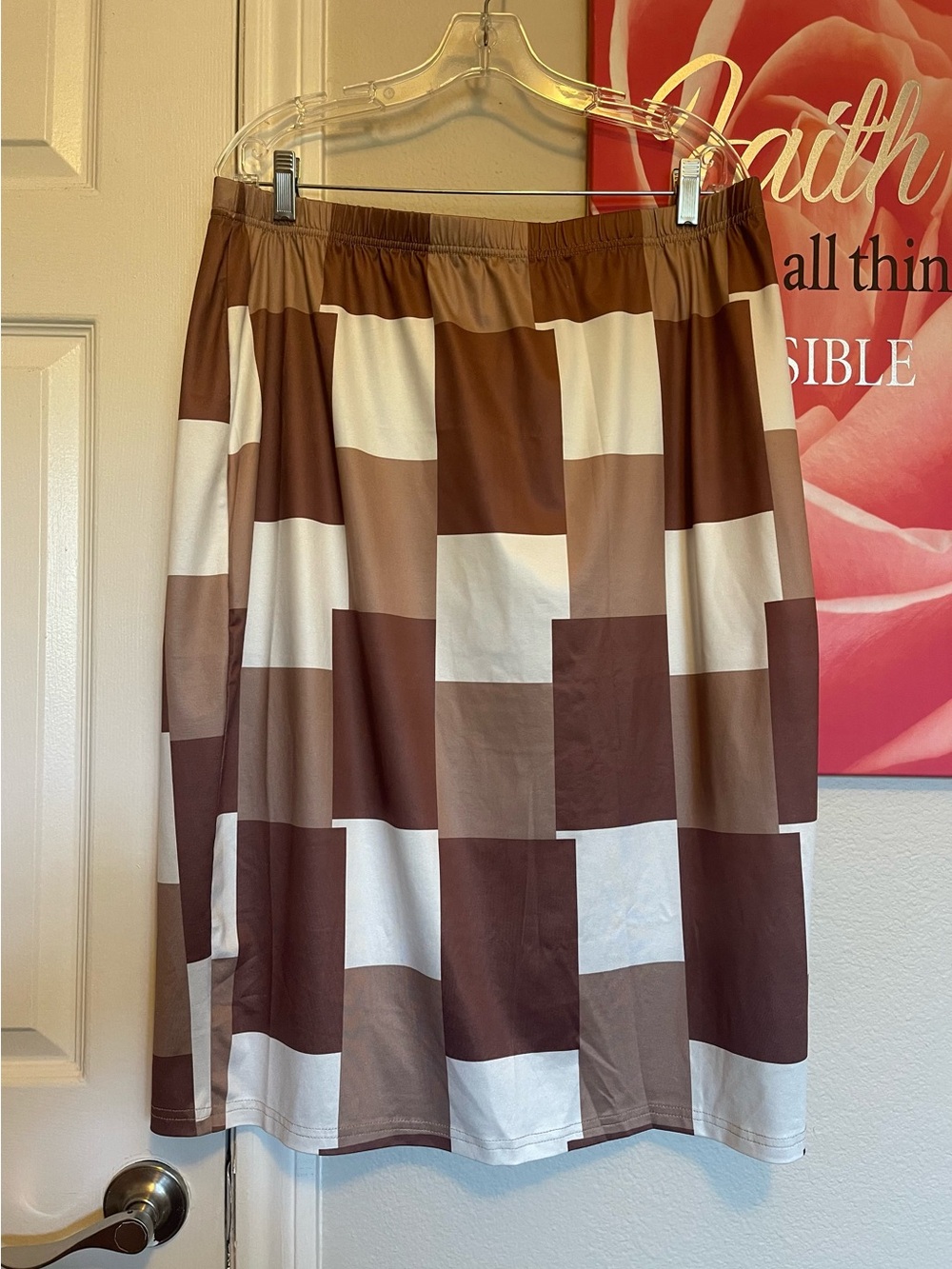 Plus Size Women’s Classic Block-Print Midi Skirt Brown and Cream size 3X